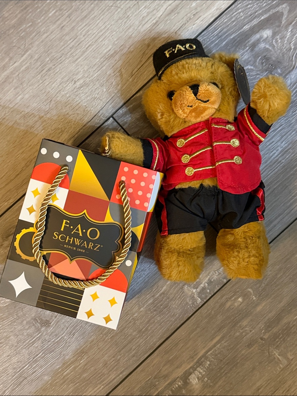 FAO Schwarz Brown Bear in Red & Black Bellhop Uniform